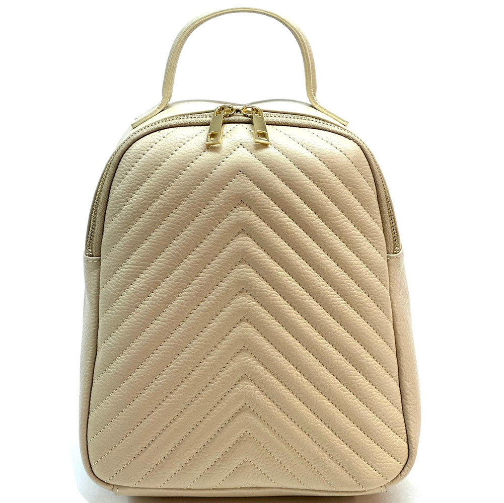 Tuscany Quilted Italian Leather Backpack with Chevron Pattern - Made In Italy
