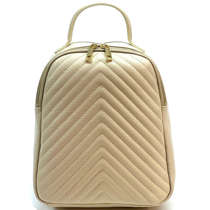 Tuscany Quilted Italian Leather Backpack with Chevron Pattern - Made In Italy