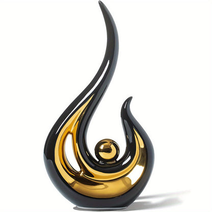 1pc Modern Abstract Ceramic Statue - Black &amp; Golden Geometric Sculpture, Handcrafted Contemporary Art