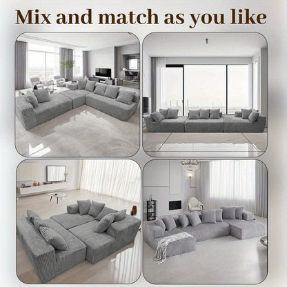 4-Seater Modular U-Shaped Sectional Sofa with Chaise Lounge | Striped Corduroy Upholstery, Grey | Free Configuration, Easy Assembly