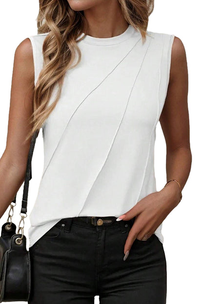 Trendy Black Pleated Sleeveless Tank Top