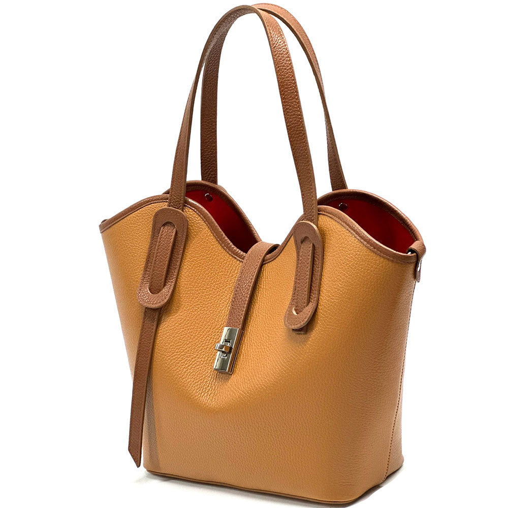 Bianca Large Italian Pebbled Cow Leather Tote Bag - Made In Italy