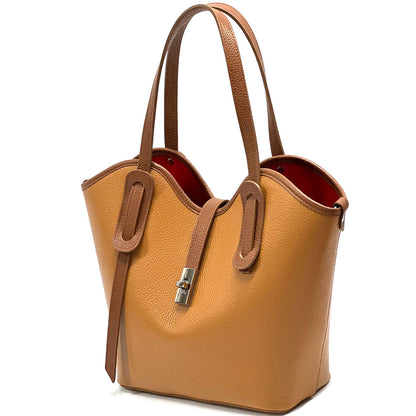 Bianca Large Italian Pebbled Cow Leather Tote Bag - Made In Italy
