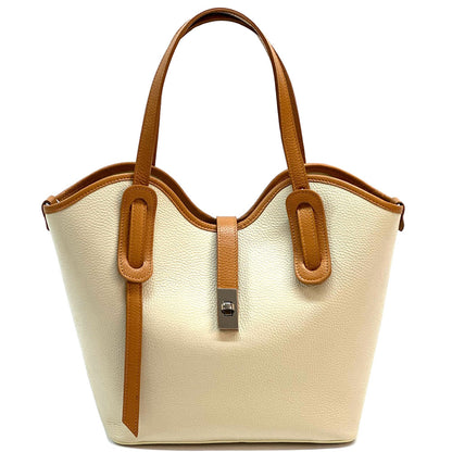 Bianca Large Italian Pebbled Cow Leather Tote Bag - Made In Italy