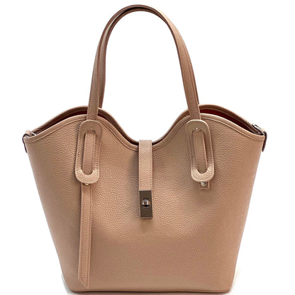Bianca Large Italian Pebbled Cow Leather Tote Bag - Made In Italy