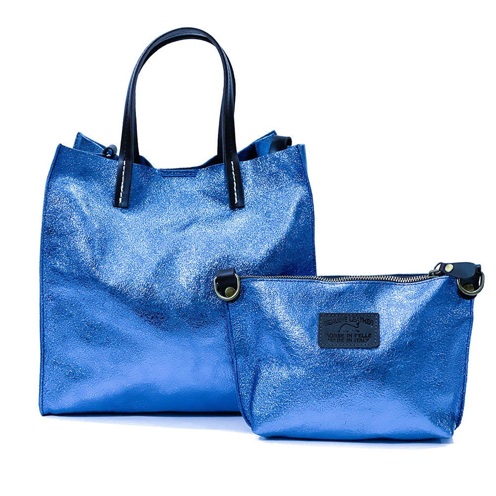 Zama MM Leather Tote Bag in Suede Calfskin - Made In Italy