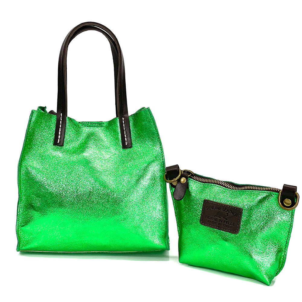 Zama MM Leather Tote Bag in Suede Calfskin - Made In Italy