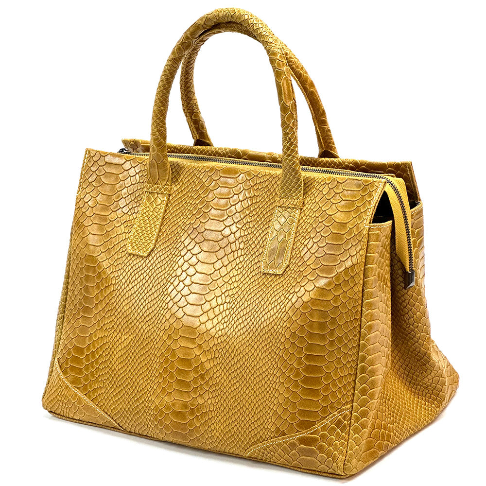 Serpentina Genuine Leather Bag with Python Print - Made In Italy