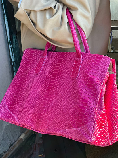 Serpentina Genuine Leather Bag with Python Print - Made In Italy