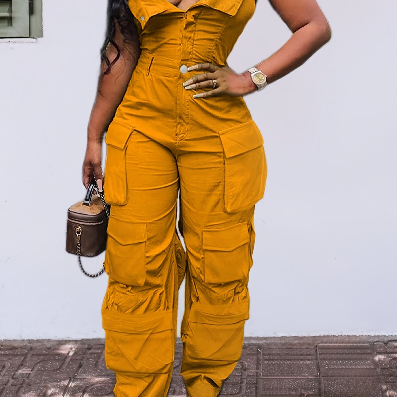 CHICSALE Women’s Bandeau Jumpsuit - Sexy Tube Top One-Piece with Button Detail