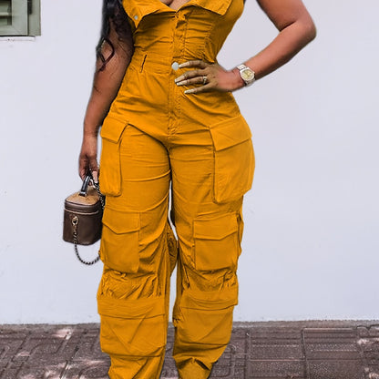 CHICSALE Women’s Bandeau Jumpsuit - Sexy Tube Top One-Piece with Button Detail