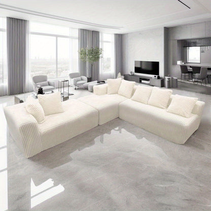 4-Seater Modular U-Shaped Sectional Sofa with Chaise Lounge | Striped Corduroy Upholstery, Grey | Free Configuration, Easy Assembly