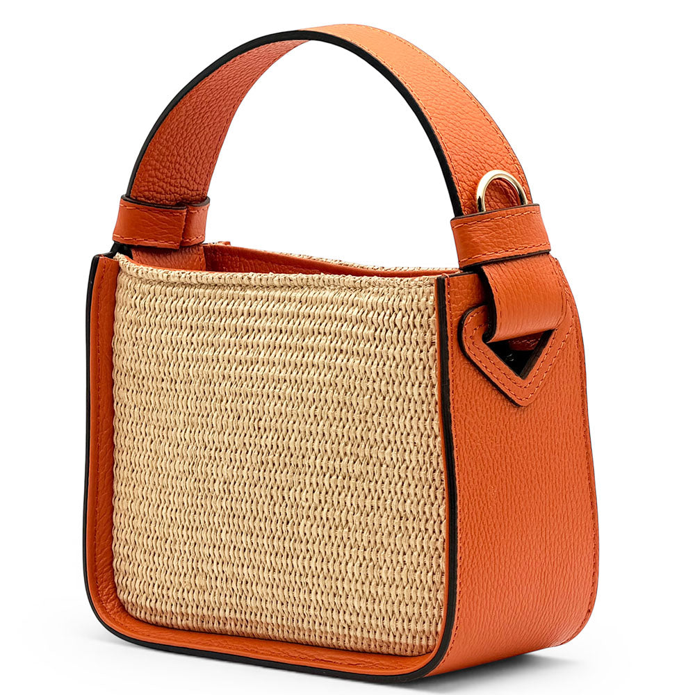 Alice Raffia &amp; Leather Top Handle Bag - Made In Italy