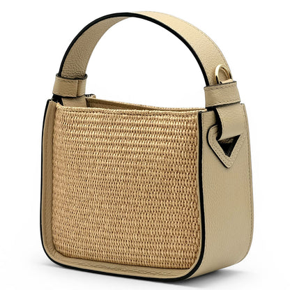 Alice Raffia &amp; Leather Top Handle Bag - Made In Italy