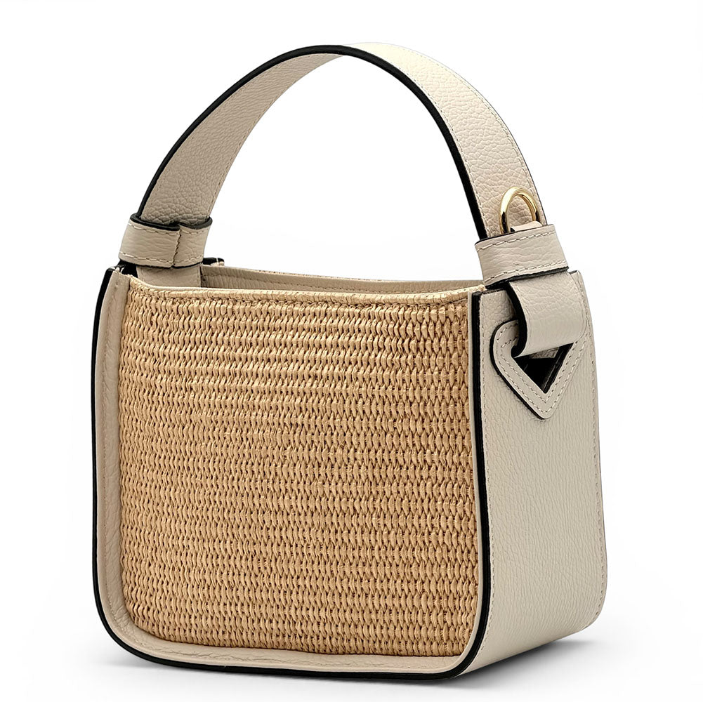 Alice Raffia &amp; Leather Top Handle Bag - Made In Italy