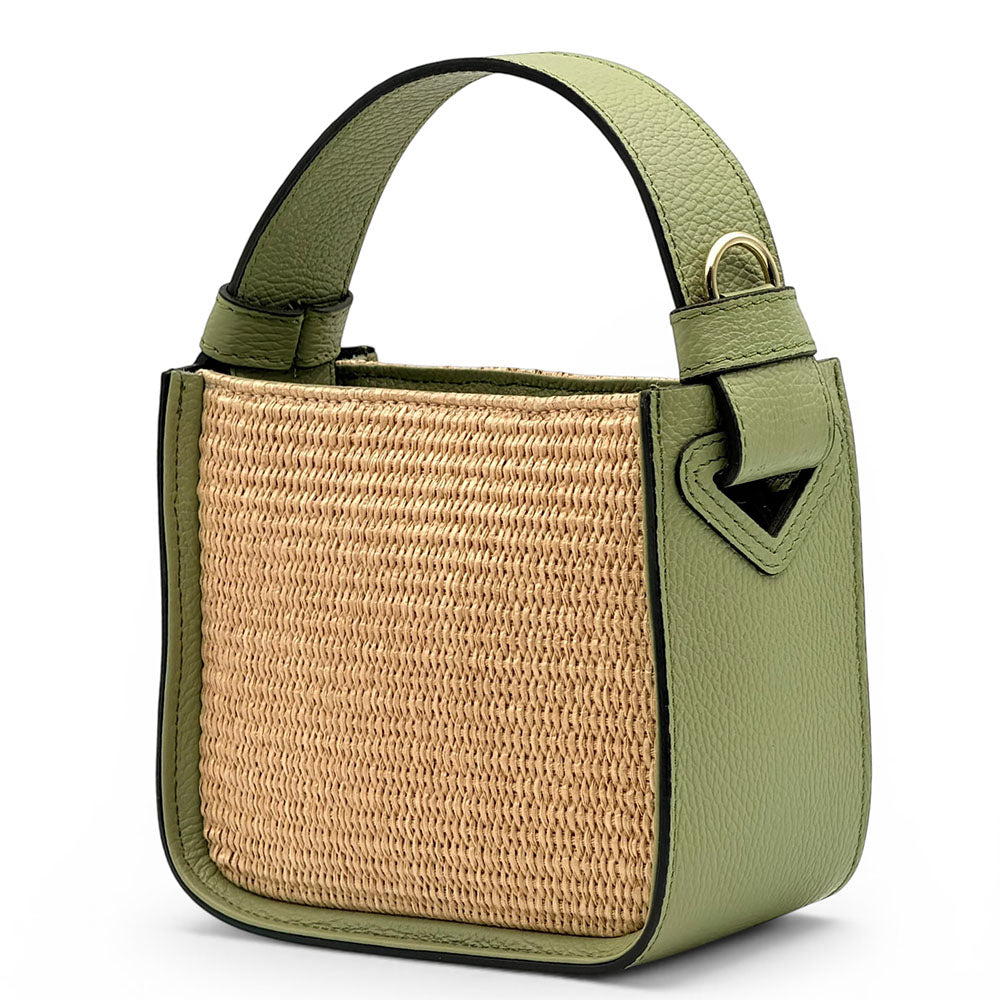 Alice Raffia &amp; Leather Top Handle Bag - Made In Italy