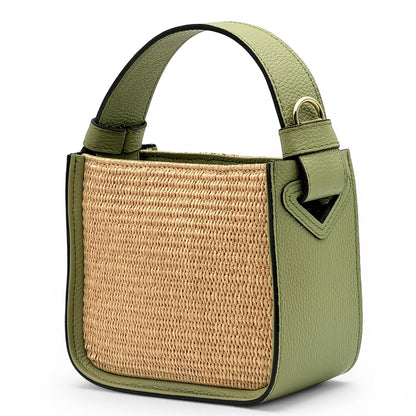 Alice Raffia &amp; Leather Top Handle Bag - Made In Italy