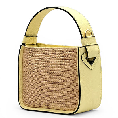 Alice Raffia &amp; Leather Top Handle Bag - Made In Italy