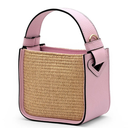 Alice Raffia &amp; Leather Top Handle Bag - Made In Italy