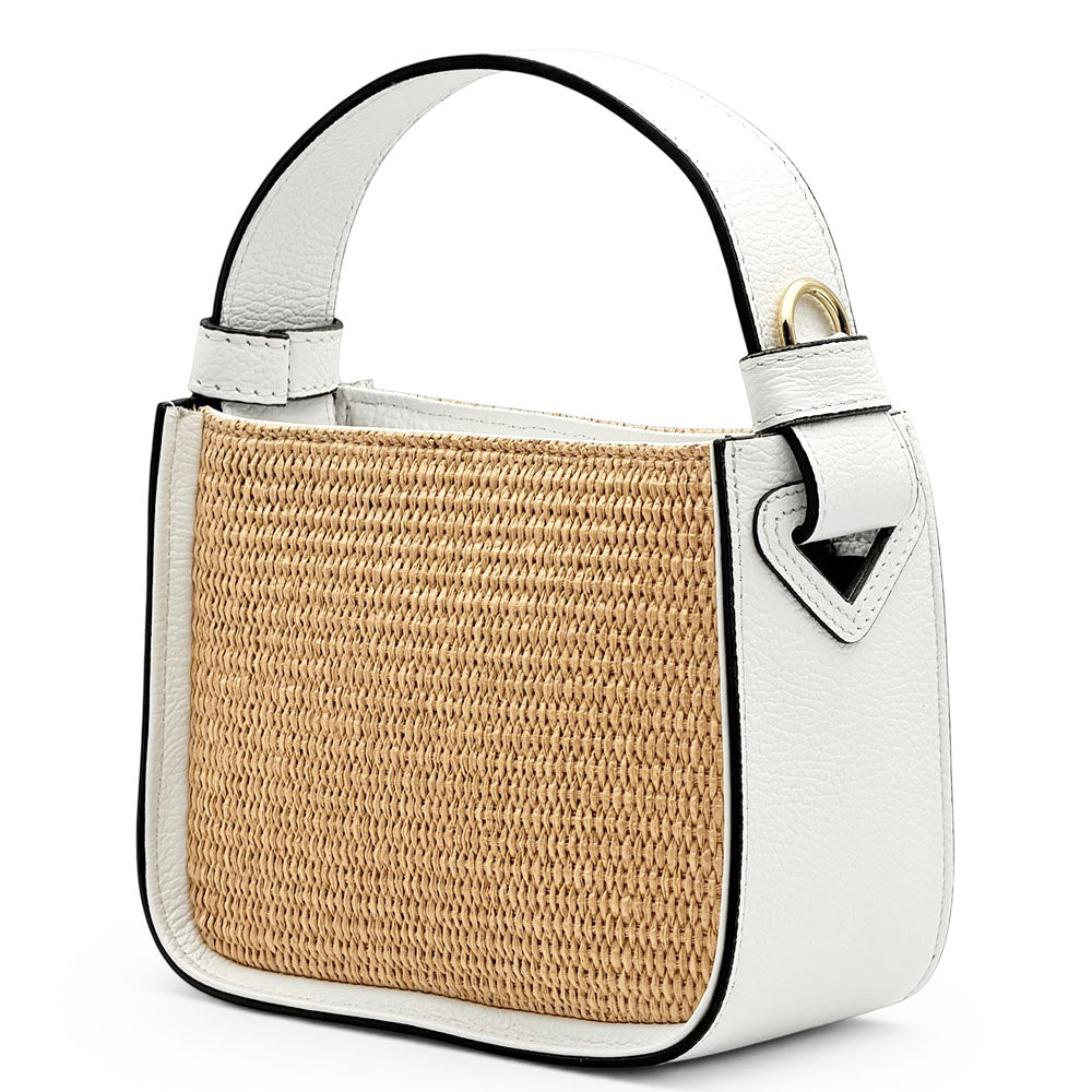 Alice Raffia &amp; Leather Top Handle Bag - Made In Italy