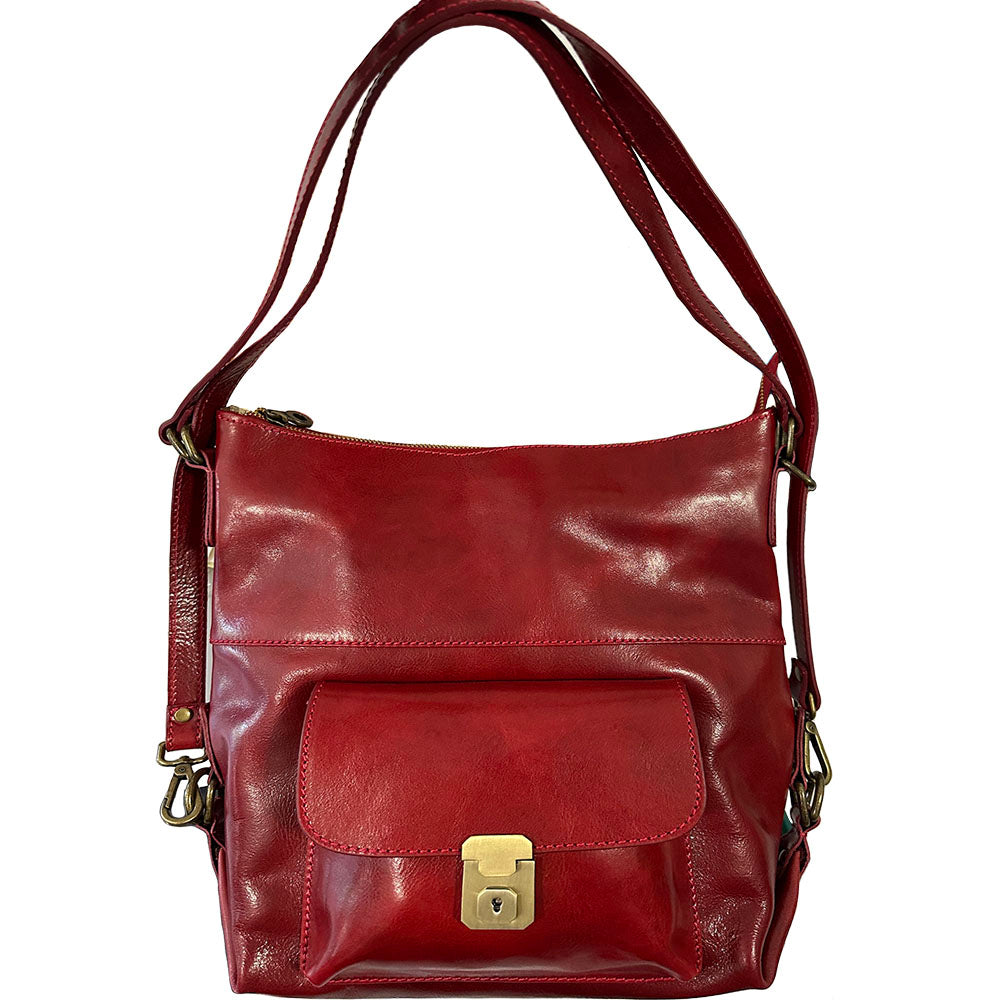 Barbara Convertible Leather Shoulder and Backpack Bag - Made In Italy