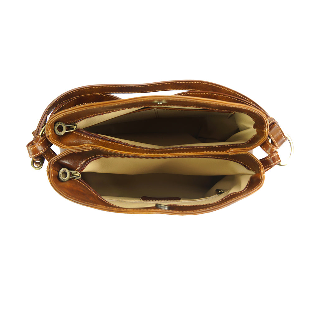 Viviana V Vegetable Tanned Cow Leather Shoulder Bag - Made In Italy