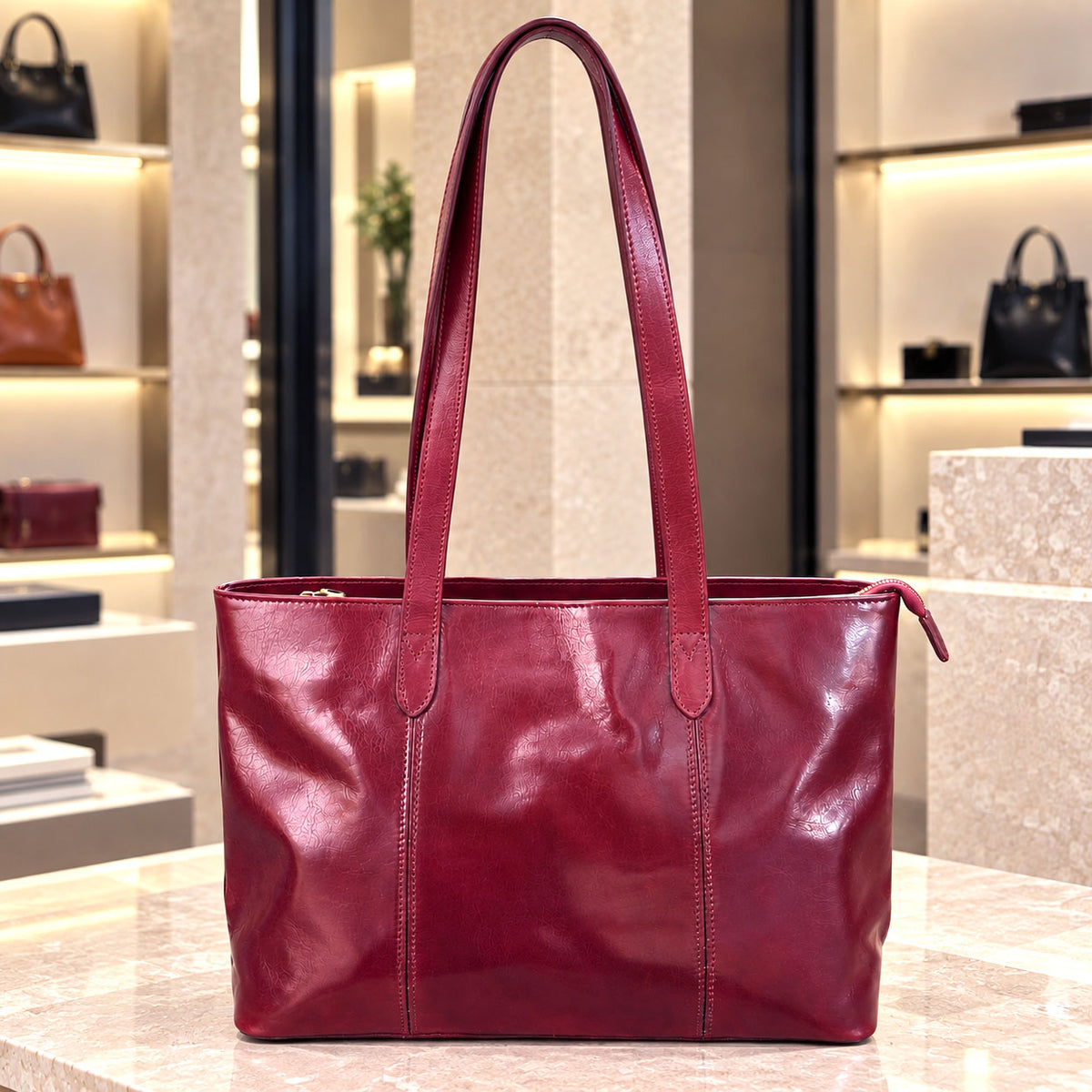 Augusta Hand-Dyed Italian Leather Work Tote - Made In Italy