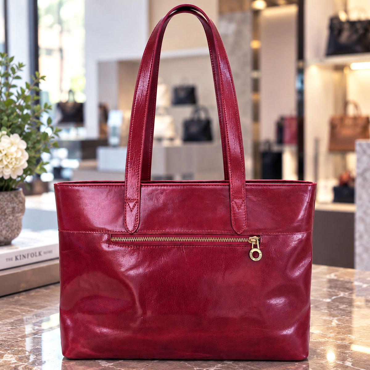 Augusta Hand-Dyed Italian Leather Work Tote - Made In Italy