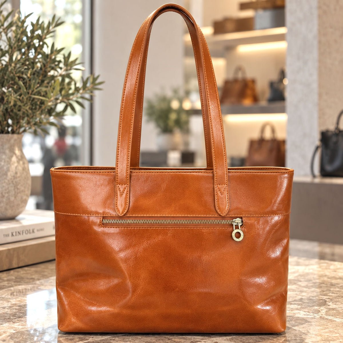 Augusta Hand-Dyed Italian Leather Work Tote - Made In Italy