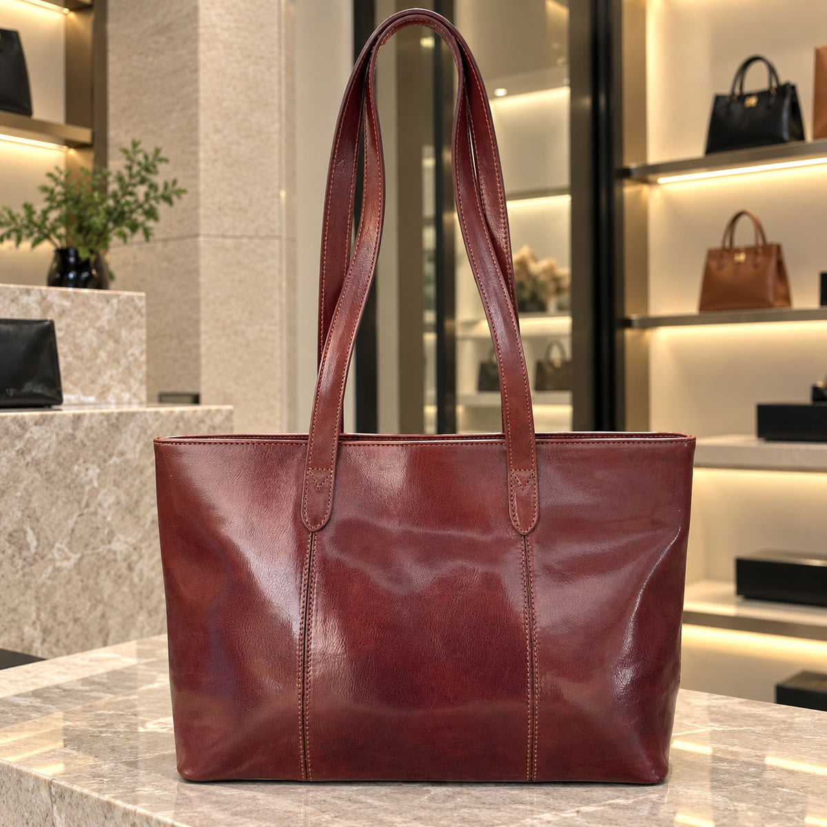 Augusta Hand-Dyed Italian Leather Work Tote - Made In Italy