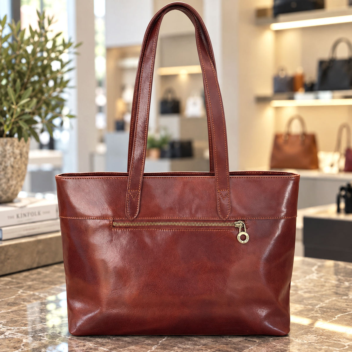 Augusta Hand-Dyed Italian Leather Work Tote - Made In Italy