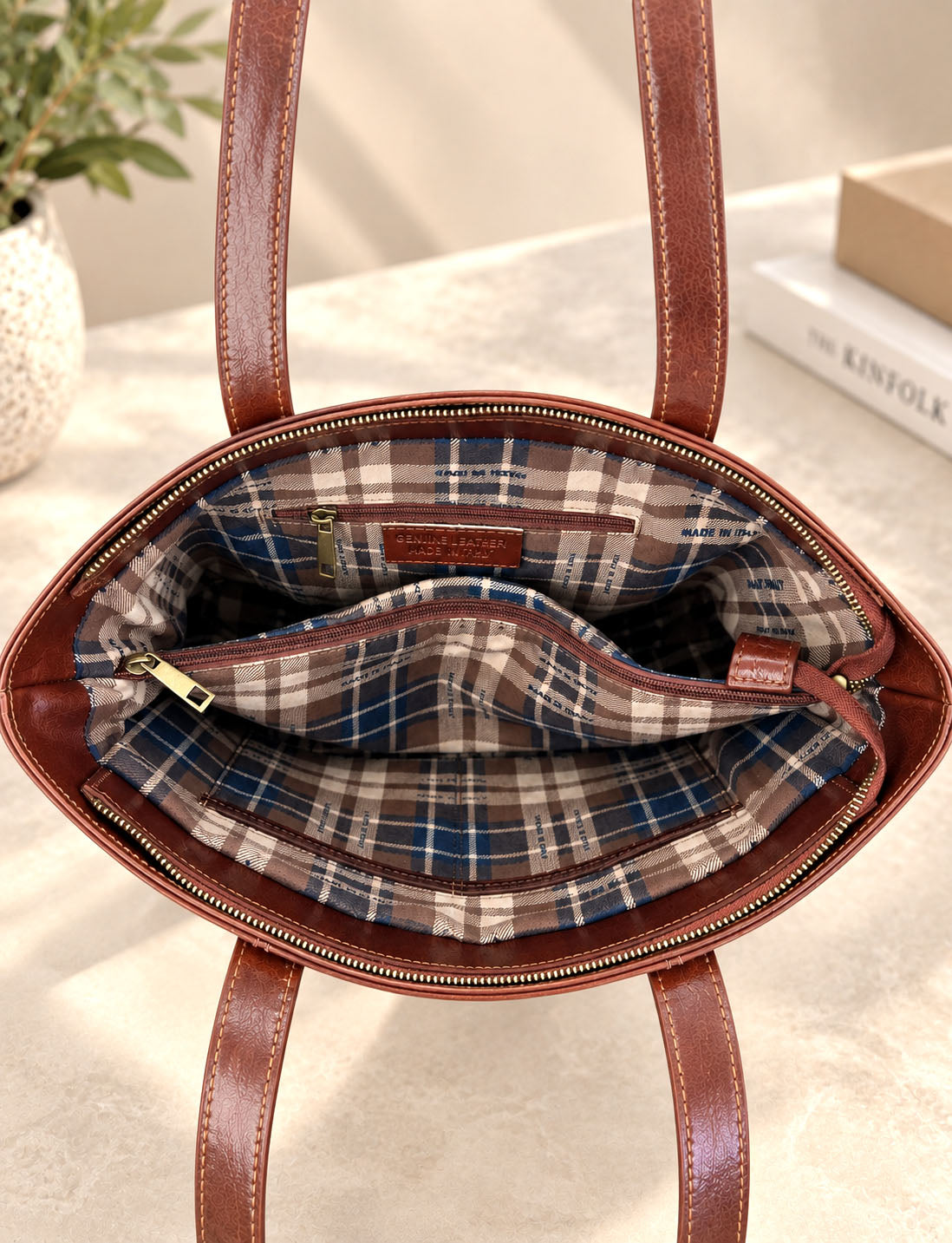 Augusta Hand-Dyed Italian Leather Work Tote - Made In Italy