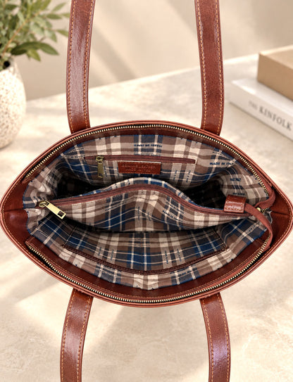 Augusta Hand-Dyed Italian Leather Work Tote - Made In Italy