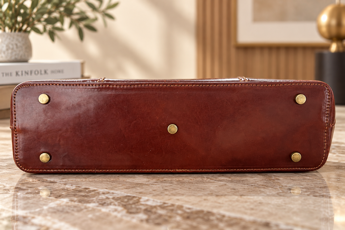 Augusta Hand-Dyed Italian Leather Work Tote - Made In Italy