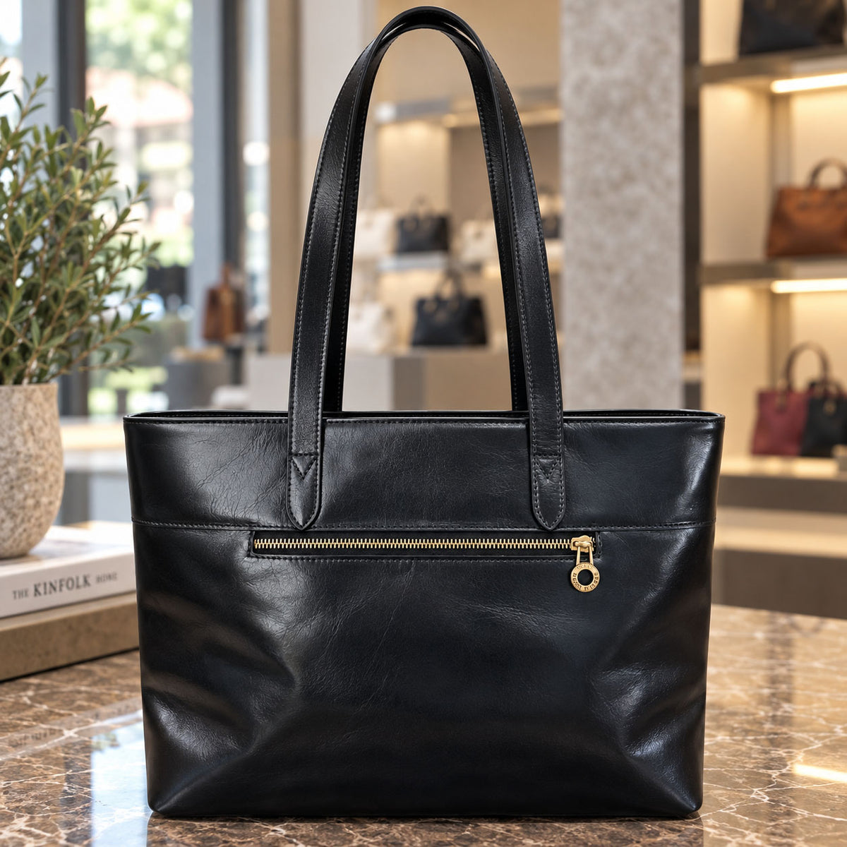 Augusta Hand-Dyed Italian Leather Work Tote - Made In Italy