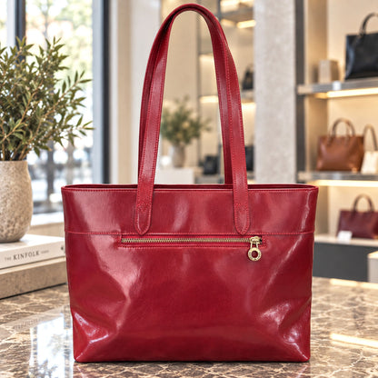 Augusta Hand-Dyed Italian Leather Work Tote - Made In Italy