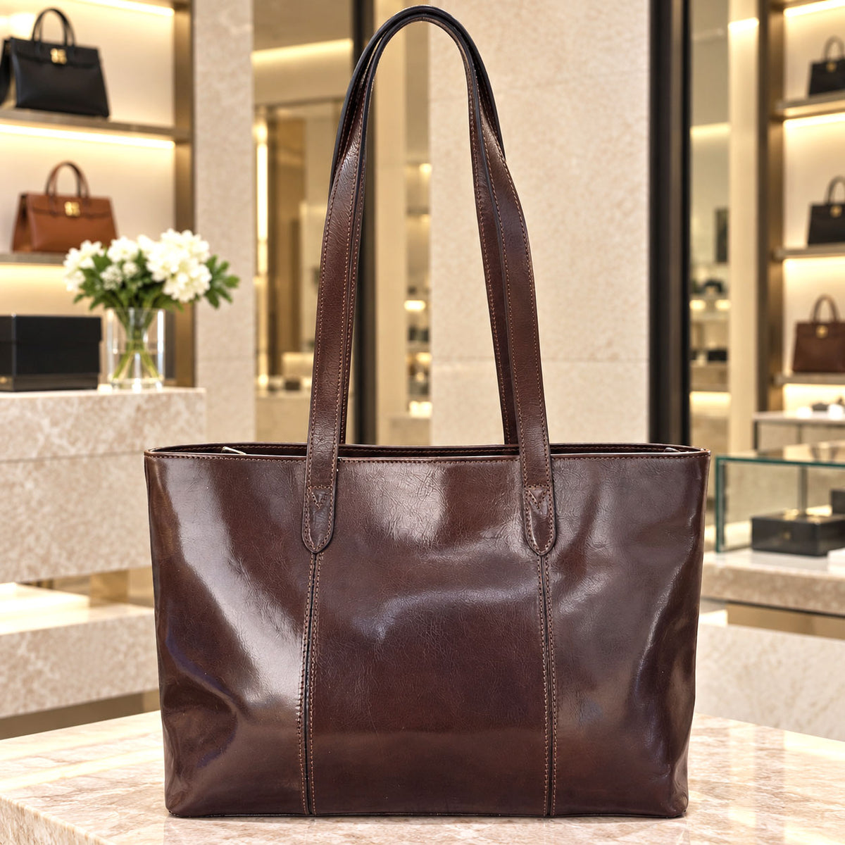 Augusta Hand-Dyed Italian Leather Work Tote - Made In Italy
