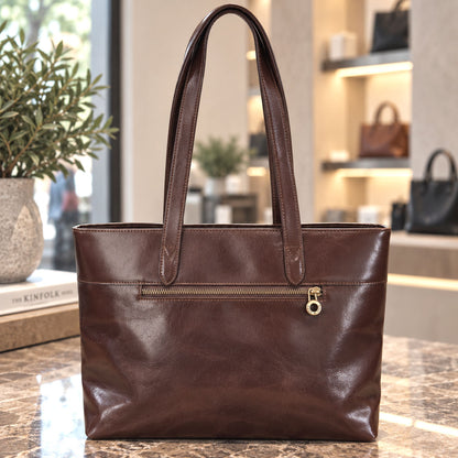 Augusta Hand-Dyed Italian Leather Work Tote - Made In Italy