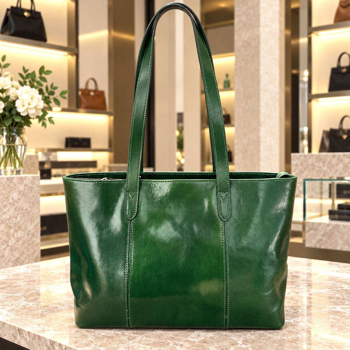 Augusta Hand-Dyed Italian Leather Work Tote - Made In Italy