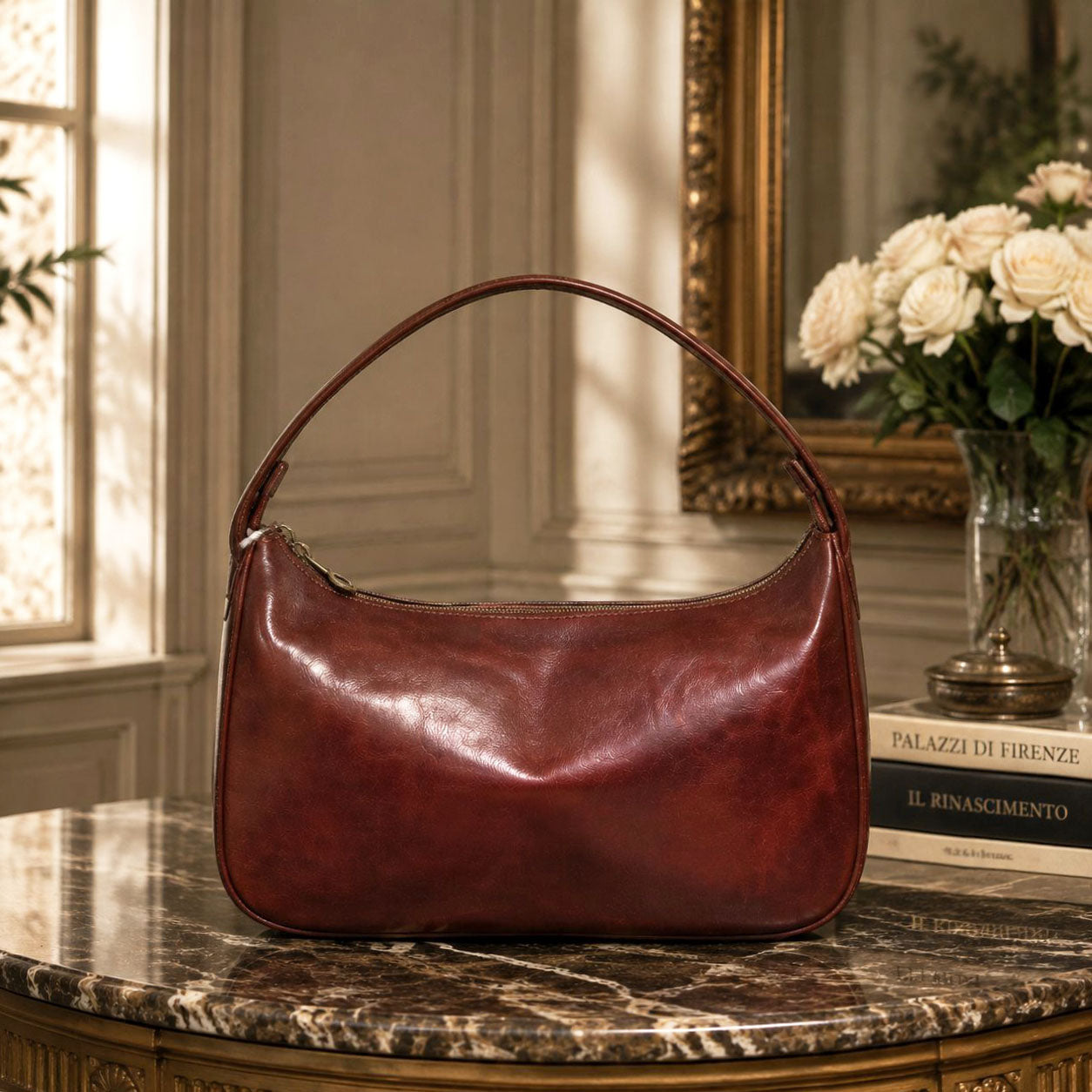 Leonia Hand-Dyed Italian Leather Crescent Hobo Bag - Made In Italy