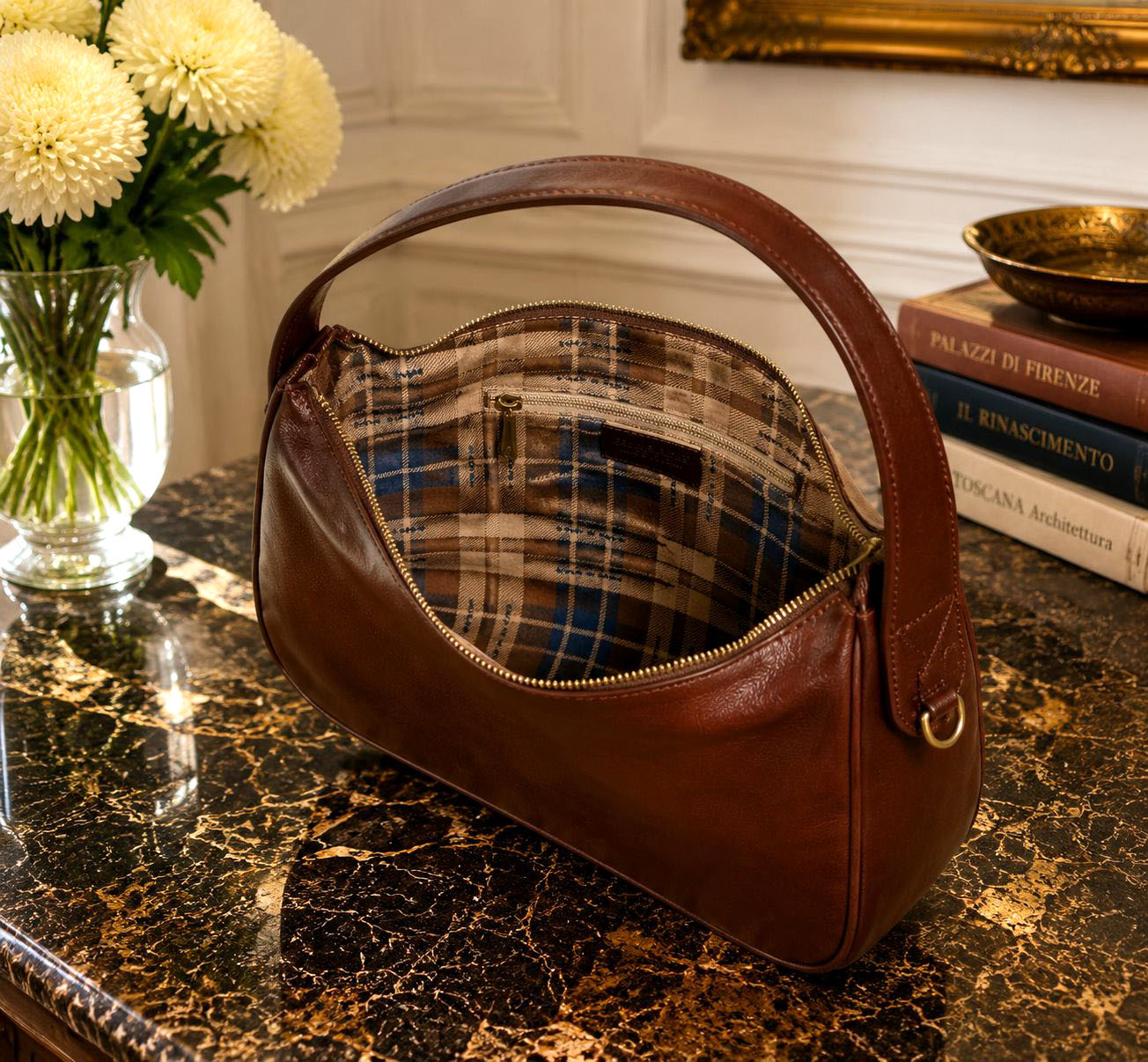 Leonia Hand-Dyed Italian Leather Crescent Hobo Bag - Made In Italy