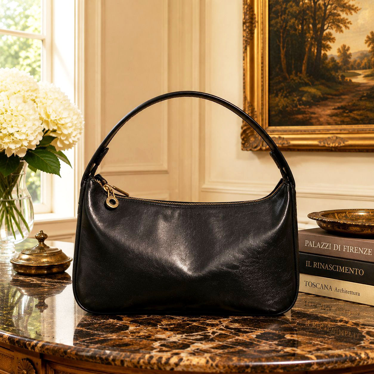 Leonia Hand-Dyed Italian Leather Crescent Hobo Bag - Made In Italy
