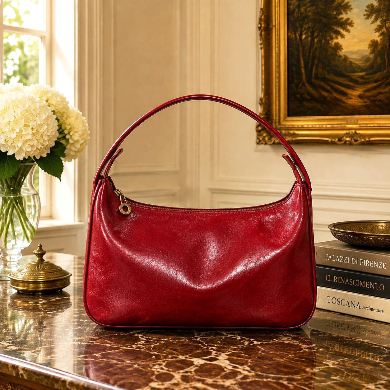 Leonia Hand-Dyed Italian Leather Crescent Hobo Bag - Made In Italy