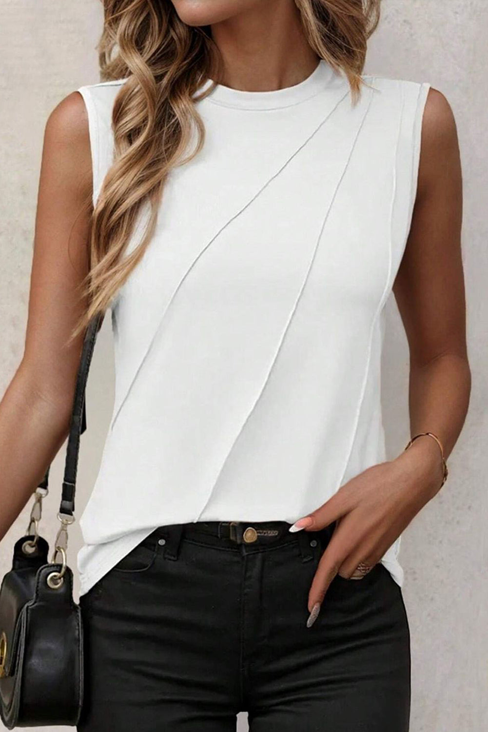 Trendy Black Pleated Sleeveless Tank Top