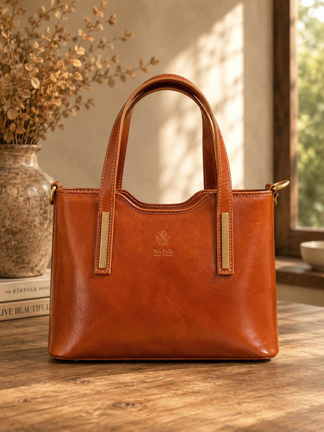 Liviana Large Structured Leather Tote Bag - Made In Italy
