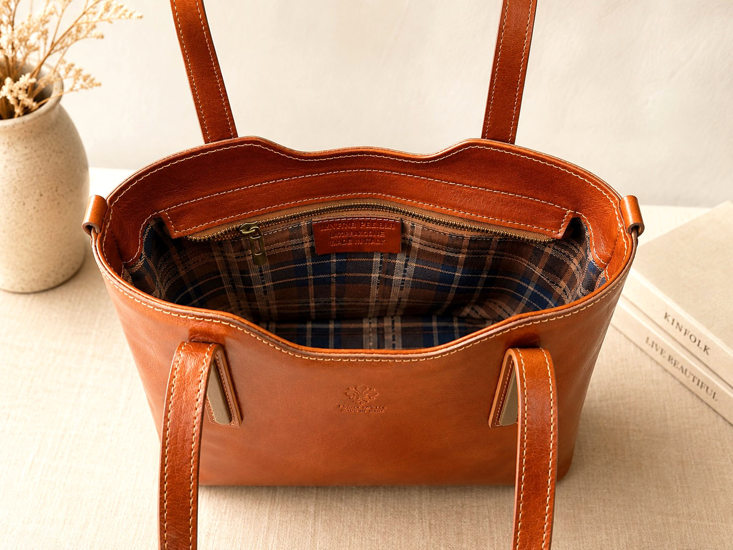 Liviana Large Structured Leather Tote Bag - Made In Italy