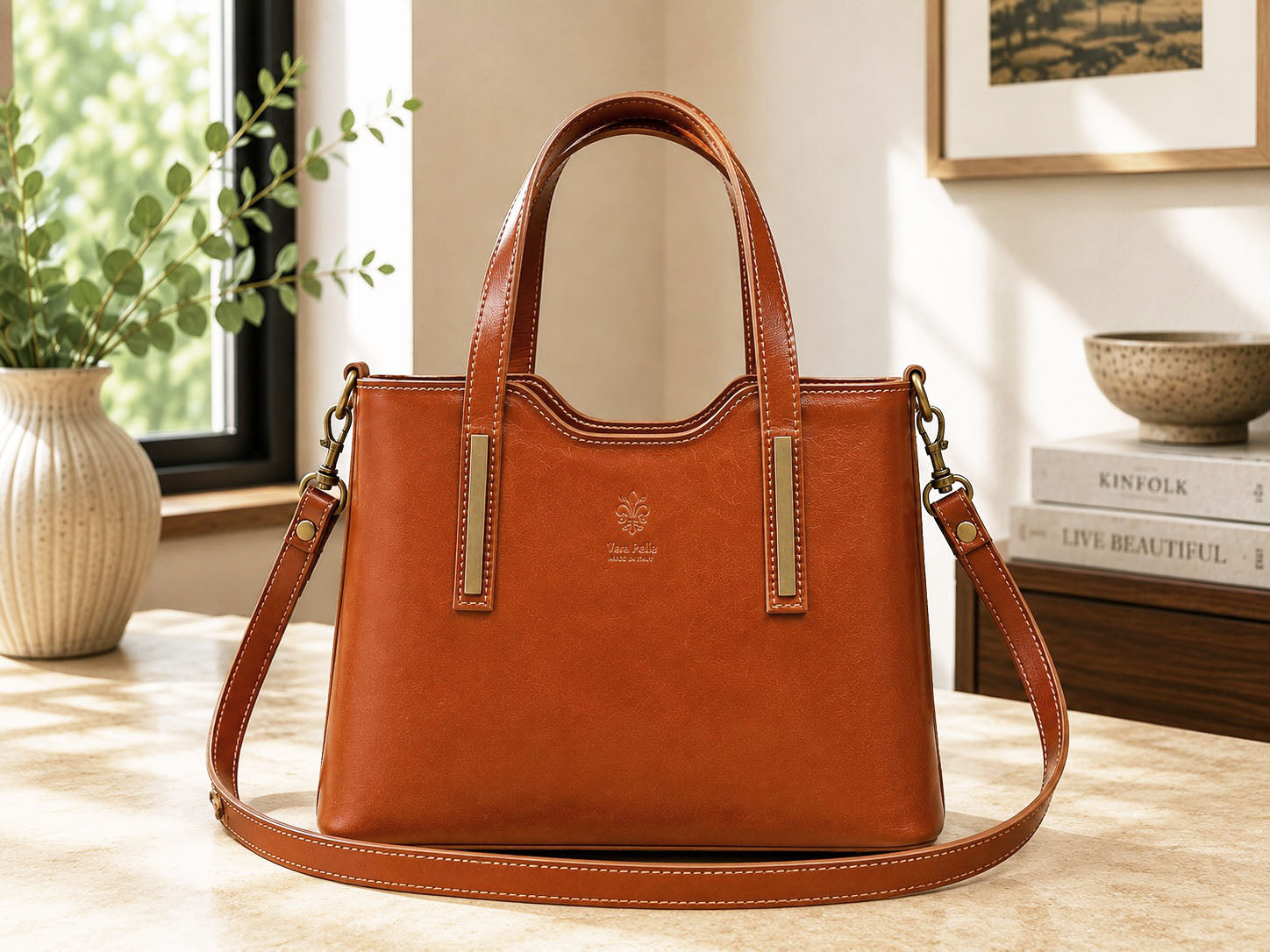 Liviana Large Structured Leather Tote Bag - Made In Italy