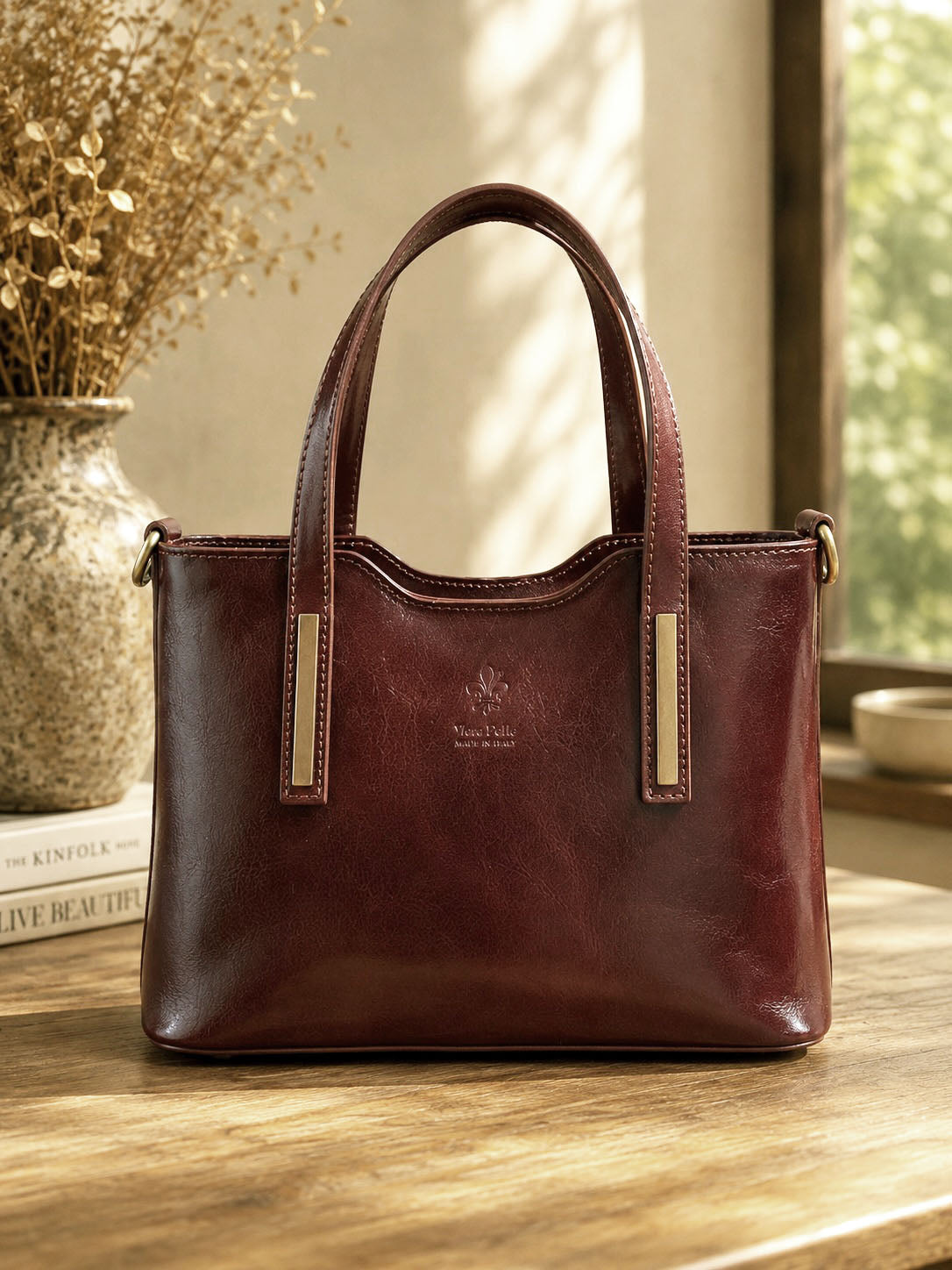 Liviana Large Structured Leather Tote Bag - Made In Italy