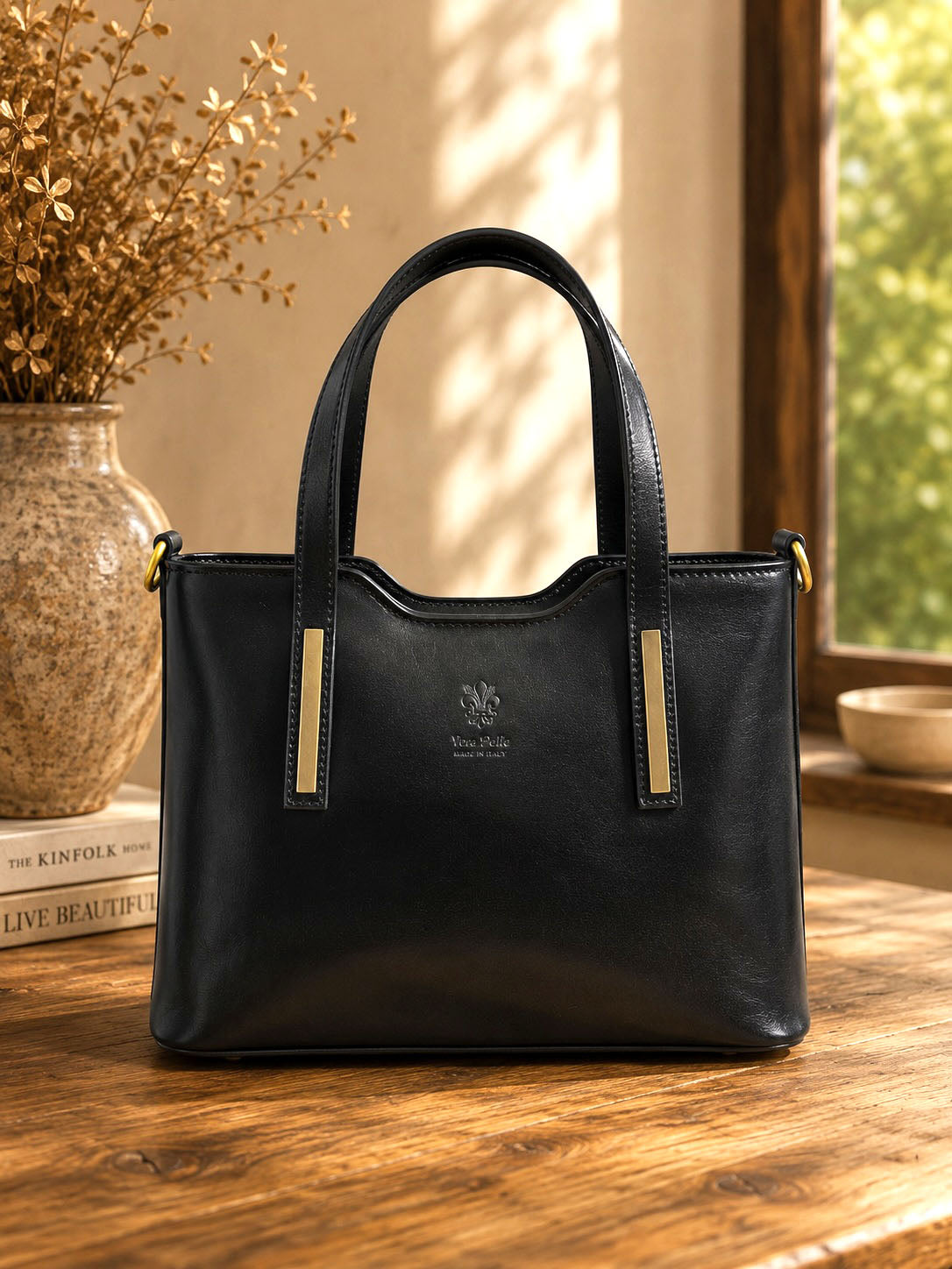 Liviana Large Structured Leather Tote Bag - Made In Italy