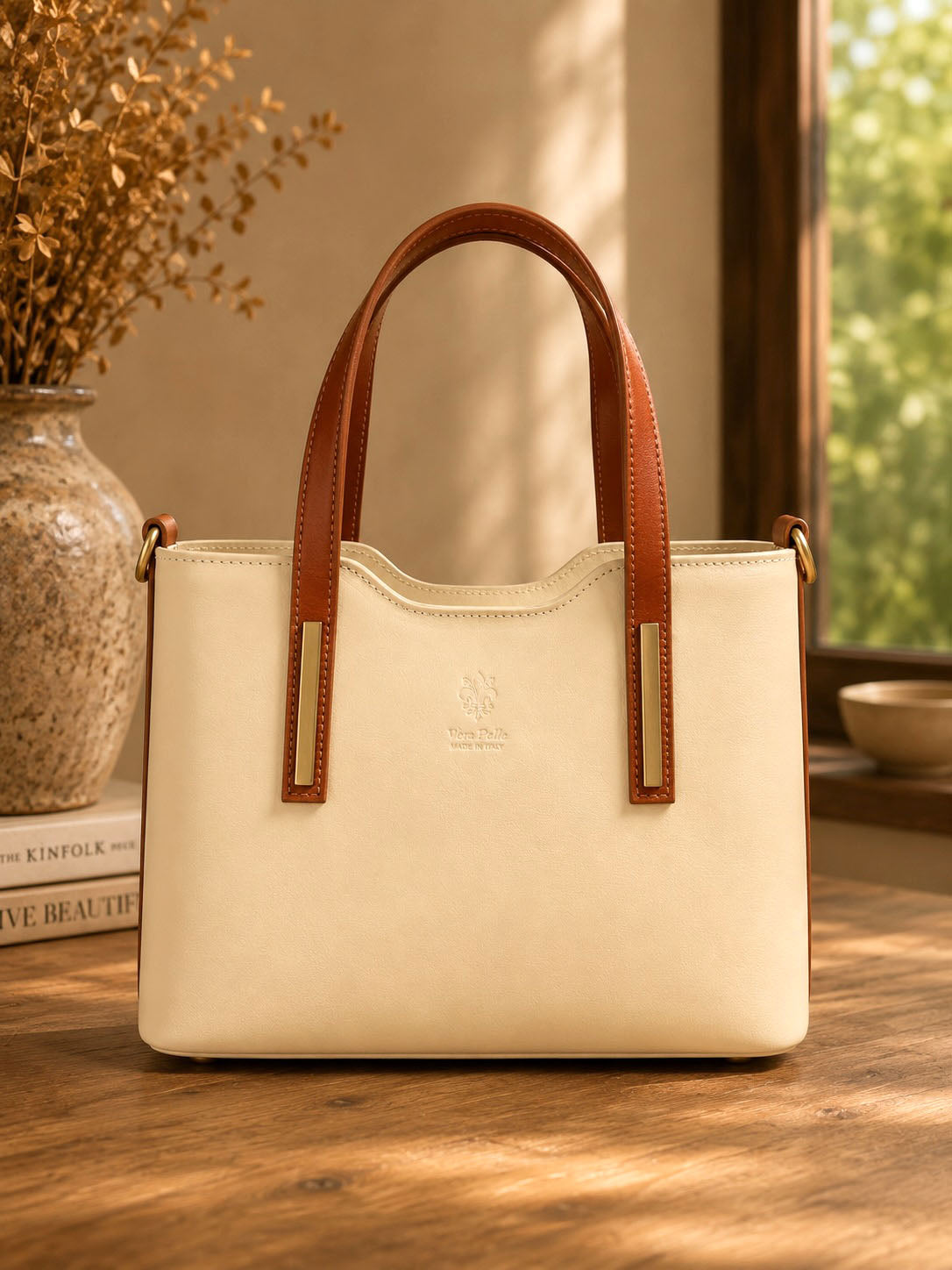 Liviana Large Structured Leather Tote Bag - Made In Italy